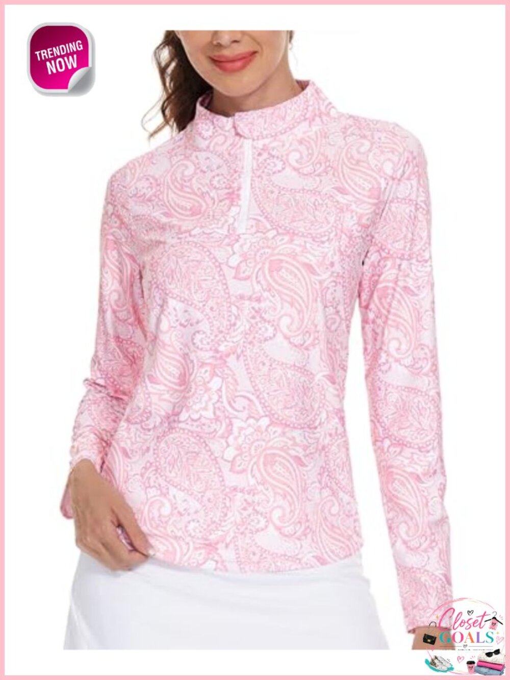 Womens Long Sleeve Quarter Zip Golf Pullover Sun Protection Pocket
